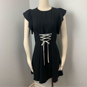 Amanda Uprichard Black Ruffle Sleeve Lace up Mini Dress